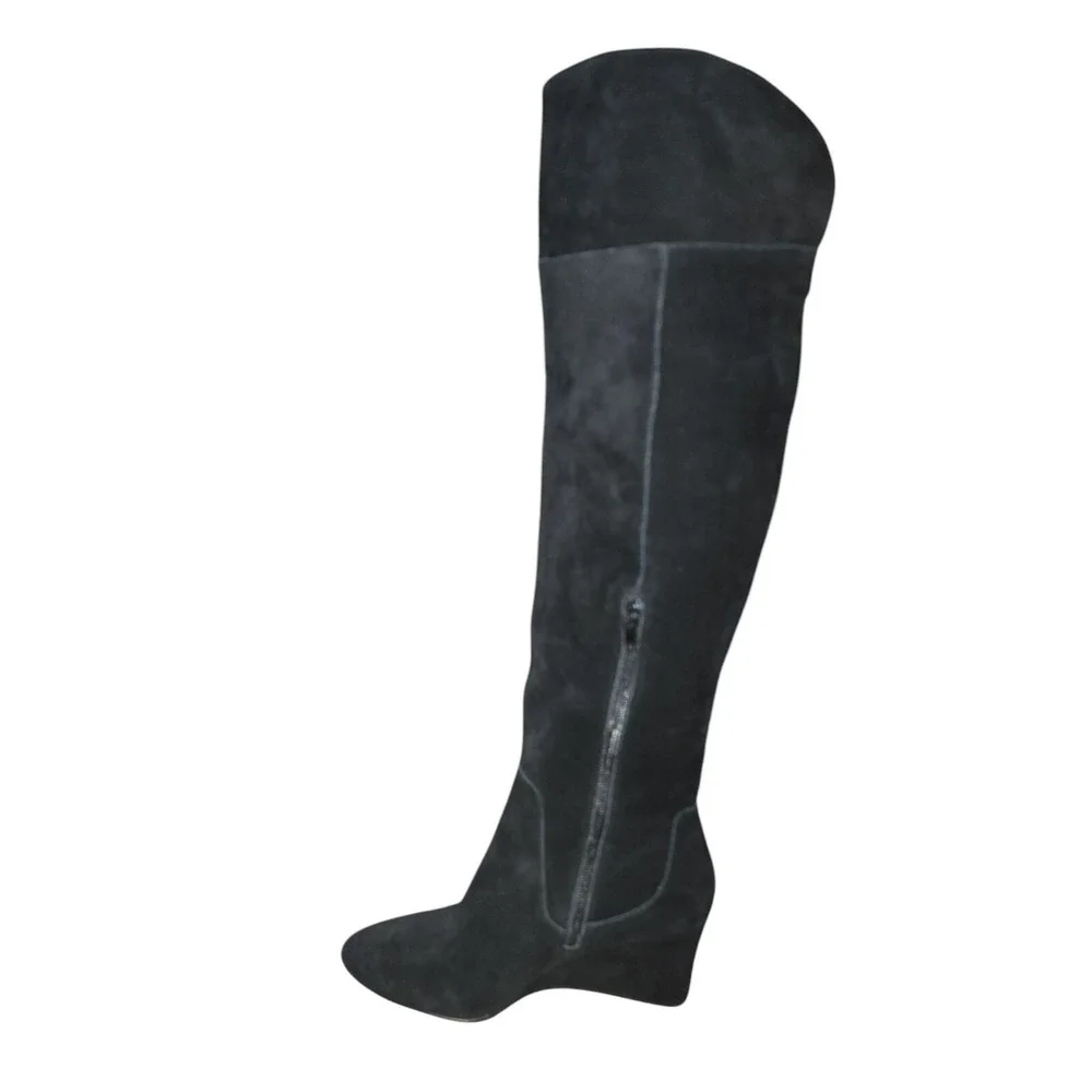 Enzo Angiolini Colitta Women's Black Suede Wedge Knee High Boots Size 8 M